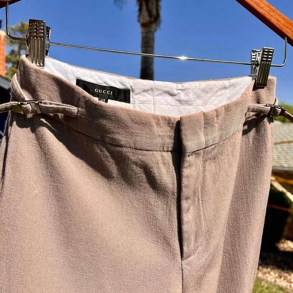 Gucci Trousers Tan Vintage Gabardine Wool Straight Leg Pants Size 40 US Small - Picture 3 of 10
